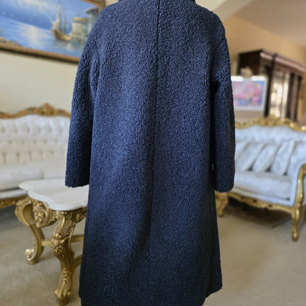 Zara Navy color Teddy Coat- Oversized - Picture 4 of 9